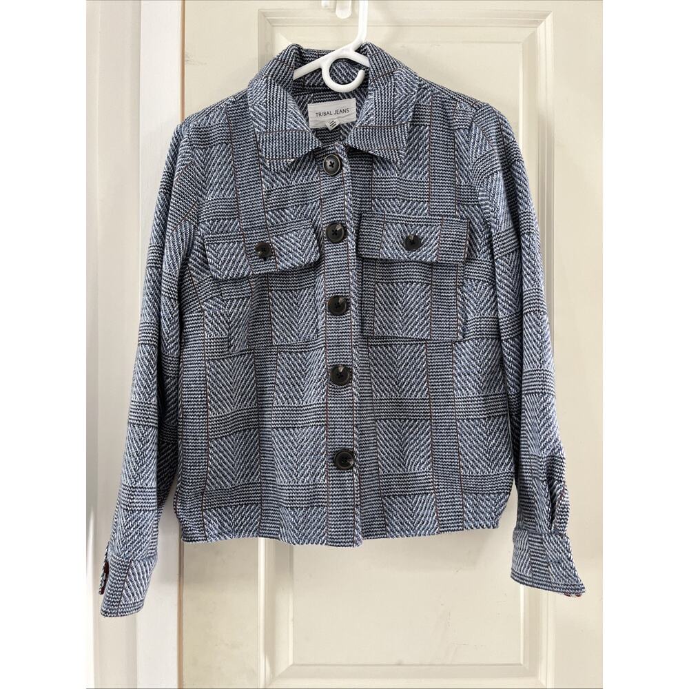 Tribal Jeans Front-Button Closure Crop Shacket Bluelake Small